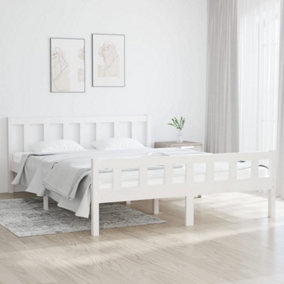 Berkfield Bed Frame White Solid Wood 150x200 cm King Size