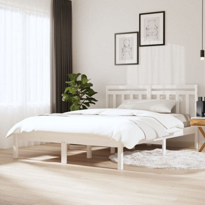 Berkfield Bed Frame White Solid Wood 160x200 cm 5FT King Size