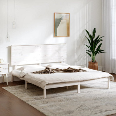 Berkfield Bed Frame White Solid Wood 180x200 cm 6FT Super King