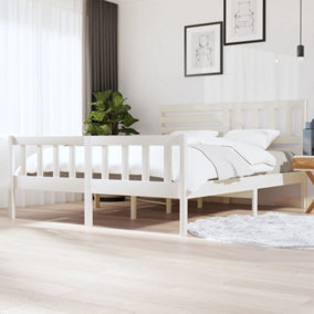 Berkfield Bed Frame White Solid Wood 180x200 cm Super King