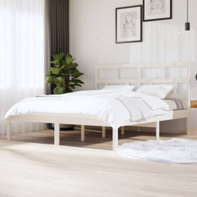 Berkfield Bed Frame White Solid Wood 180x200 cm Super King