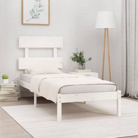 Berkfield Bed Frame White Solid Wood 75x190 cm 2FT6 Small Single