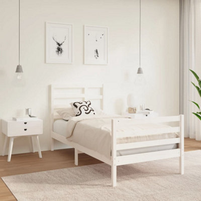 Berkfield Bed Frame White Solid Wood 75x190 cm 2FT6 Small Single