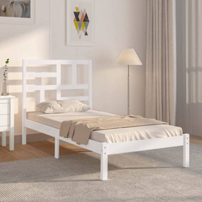 Berkfield Bed Frame White Solid Wood 75x190 cm 2FT6 Small Single