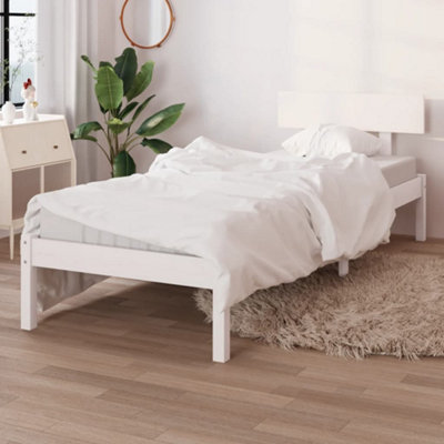 Berkfield Bed Frame White Solid Wood 75x190 cm Small Single