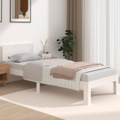 Berkfield Bed Frame White Solid Wood 75x190 cm Small Single | DIY at B&Q