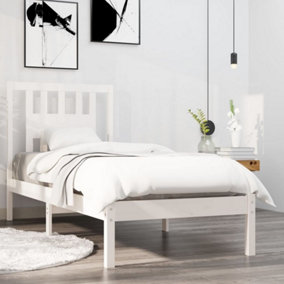Berkfield Bed Frame White Solid Wood 90x190 cm 3FT Single