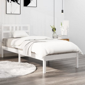 Berkfield Bed Frame White Solid Wood 90x190 cm 3FT Single