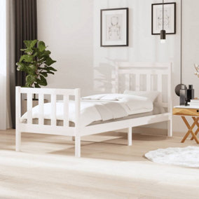 Berkfield Bed Frame White Solid Wood 90x200 cm 3FT Single