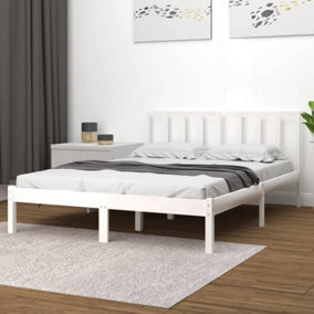 Berkfield Bed Frame White Solid Wood Pine 120x190 cm 4FT Small Double