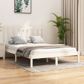 Berkfield Bed Frame White Solid Wood Pine 120x190 cm 4FT Small Double