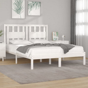 Berkfield Bed Frame White Solid Wood Pine 150x200 cm 5FT King Size