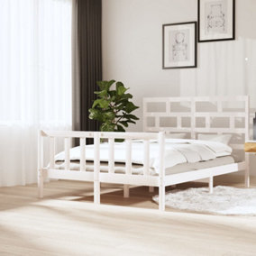Berkfield Bed Frame White Solid Wood Pine 160x200 cm 5FT King Size