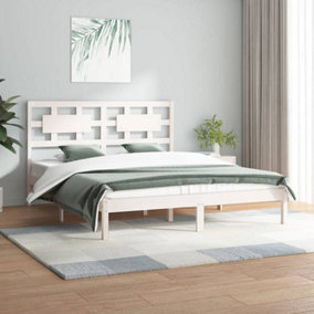 Berkfield Bed Frame White Solid Wood Pine 180x200 cm 6FT Super King