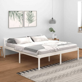 Berkfield Bed Frame White Solid Wood Pine 180x200cm Super King Size