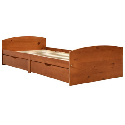 Berkfield Bed Frame with 2 Drawers Honey Brown Solid Pine Wood 90x200 cm