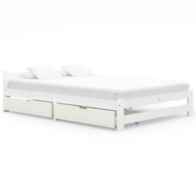 Berkfield Bed Frame with 2 Drawers White Solid Pinewood 140x200 cm