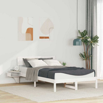 Berkfield Bed Frame with Bedside Tables White Solid pine wood