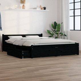 Berkfield Bed Frame with Drawers Black 150x200 cm 5FT King Size