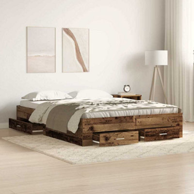 BERKFIELD BED FRAME WITH DRAWERS OLD WOOD ENGINEERED WOOD 160 X 200 CM
