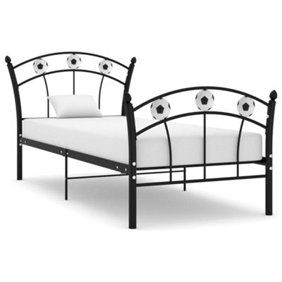 Berkfield Bed Frame with Football Design Black Metal 90x200 cm