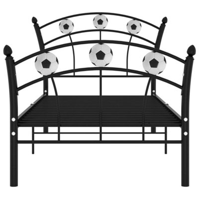 Berkfield Bed Frame with Football Design Black Metal 90x200 cm