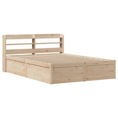 Berkfield Bed Frame with Headboard 135x190 cm Double Solid Wood Pine