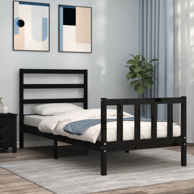 Berkfield Bed Frame with Headboard Black 100x200 cm Solid Wood