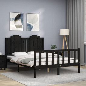 Berkfield Bed Frame with Headboard Black 140x200 cm Solid Wood