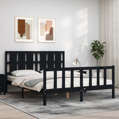 Berkfield Bed Frame with Headboard Black 160x200 cm Solid Wood | DIY at B&Q