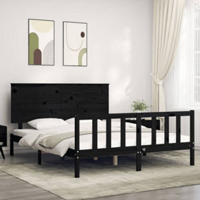 Berkfield Bed Frame with Headboard Black 160x200 cm Solid Wood