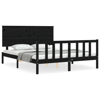 Berkfield Bed Frame with Headboard Black 160x200 cm Solid Wood