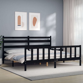 Berkfield Bed Frame with Headboard Black 180x200 cm 6FT Super King Solid Wood