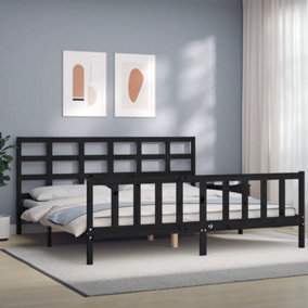Berkfield Bed Frame with Headboard Black 180x200 cm Solid Wood