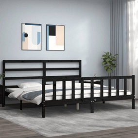 Berkfield Bed Frame with Headboard Black 200x200 cm Solid Wood