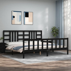 Berkfield Bed Frame with Headboard Black 200x200 cm Solid Wood
