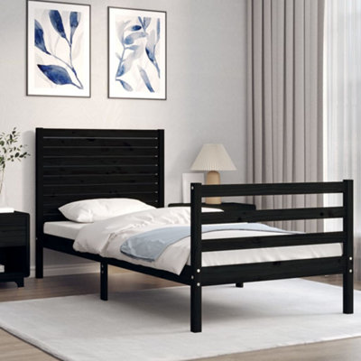 Berkfield Bed Frame with Headboard Black 90x200 cm Solid Wood
