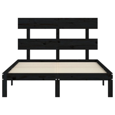 Berkfield Bed Frame with Headboard Black Double Solid Wood