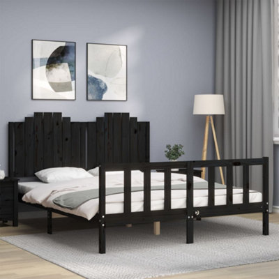 Berkfield Bed Frame with Headboard Black King Size Solid Wood | DIY at B&Q