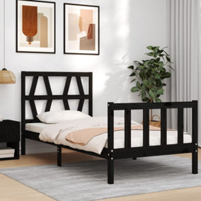 Berkfield Bed Frame with Headboard Black Small Single Solid Wood