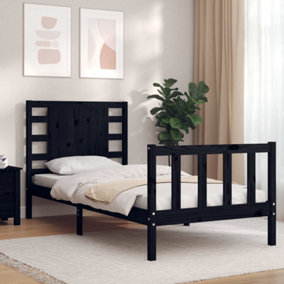 Berkfield Bed Frame with Headboard Black Small Single Solid Wood
