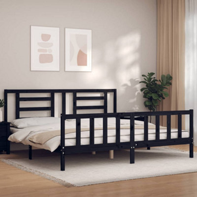 Berkfield Bed Frame with Headboard Black Super King Size Solid Wood ...