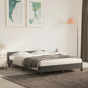 Berkfield Bed Frame with Headboard Dark Grey 135x190cm 4FT6 Double Velvet