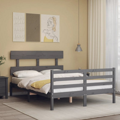 Berkfield Bed Frame with Headboard Grey 140x190 cm Solid Wood