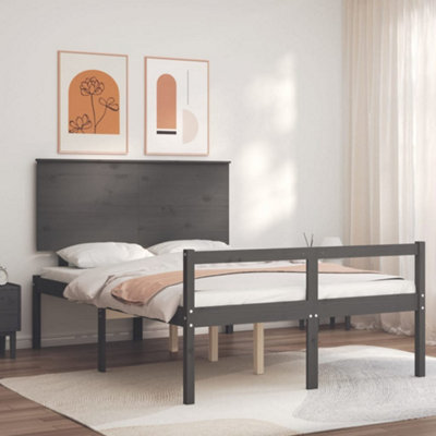 Berkfield Bed Frame with Headboard Grey 140x190 cm Solid Wood | DIY at B&Q