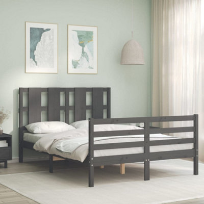 Berkfield Bed Frame with Headboard Grey 140x190 cm Solid Wood | DIY at B&Q