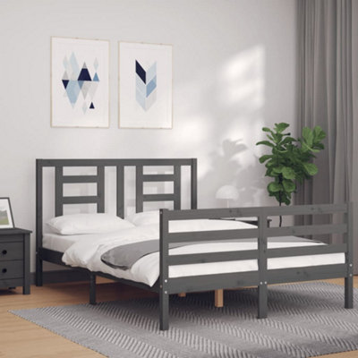 Berkfield Bed Frame with Headboard Grey 140x190 cm Solid Wood | DIY at B&Q