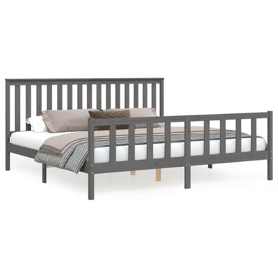Berkfield Bed Frame with Headboard Grey 200x200 cm Solid Wood Pine