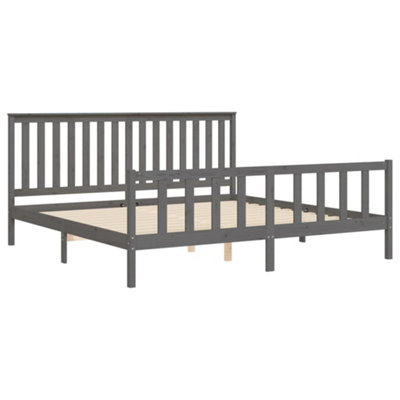 Berkfield Bed Frame with Headboard Grey 200x200 cm Solid Wood Pine