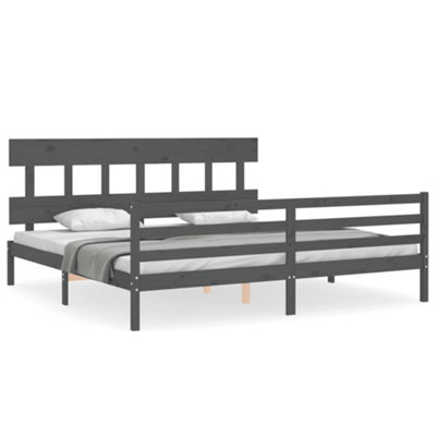 Berkfield Bed Frame with Headboard Grey 200x200 cm Solid Wood